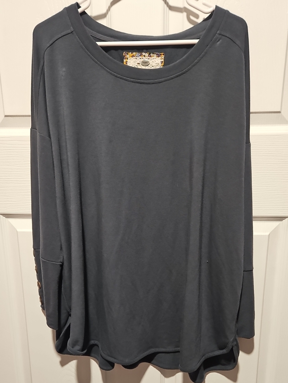 Cupio Slate Gray Button-Sleeve Pullover